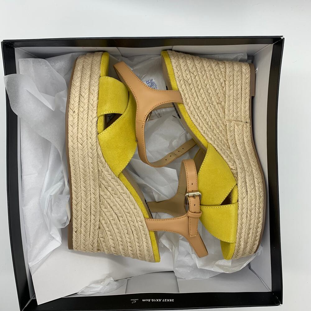 Nine West Dane Multi Suede Sandals Size 9M NIB Mustard Yellow Espadrille Wedge - Picture 2 of 10
